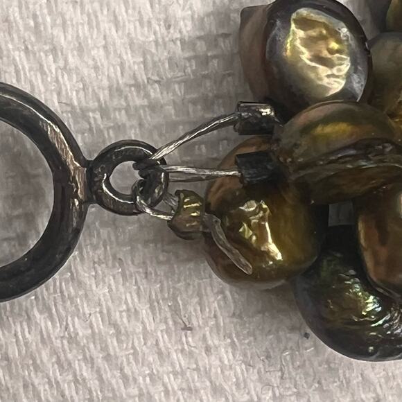 Vintage 90s Golden Chocolate Fresh Water Pearl 3 Strand Necklace Glass Teardrops - Picture 7 of 7